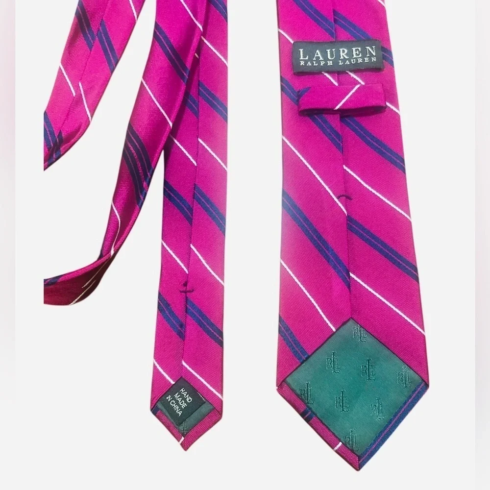 Lauren Ralph Lauren Magenta and Navy Striped Tie